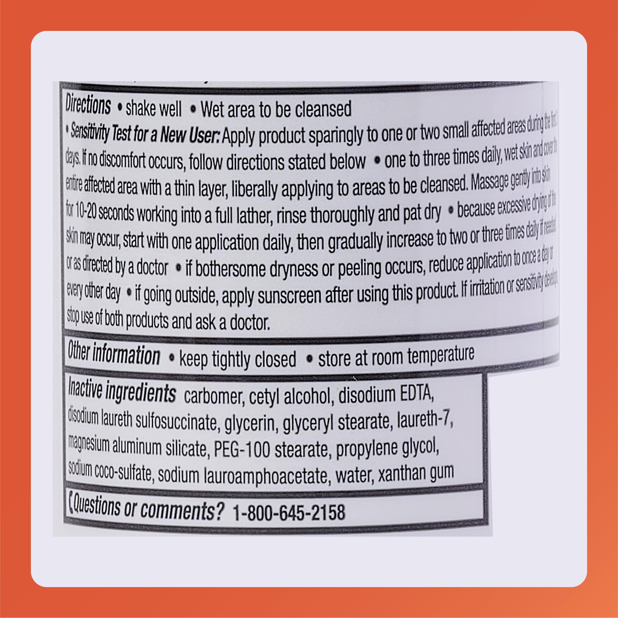Rugby Benzoyl Peroxide Wash 5% close-up label highlights quality formulation.