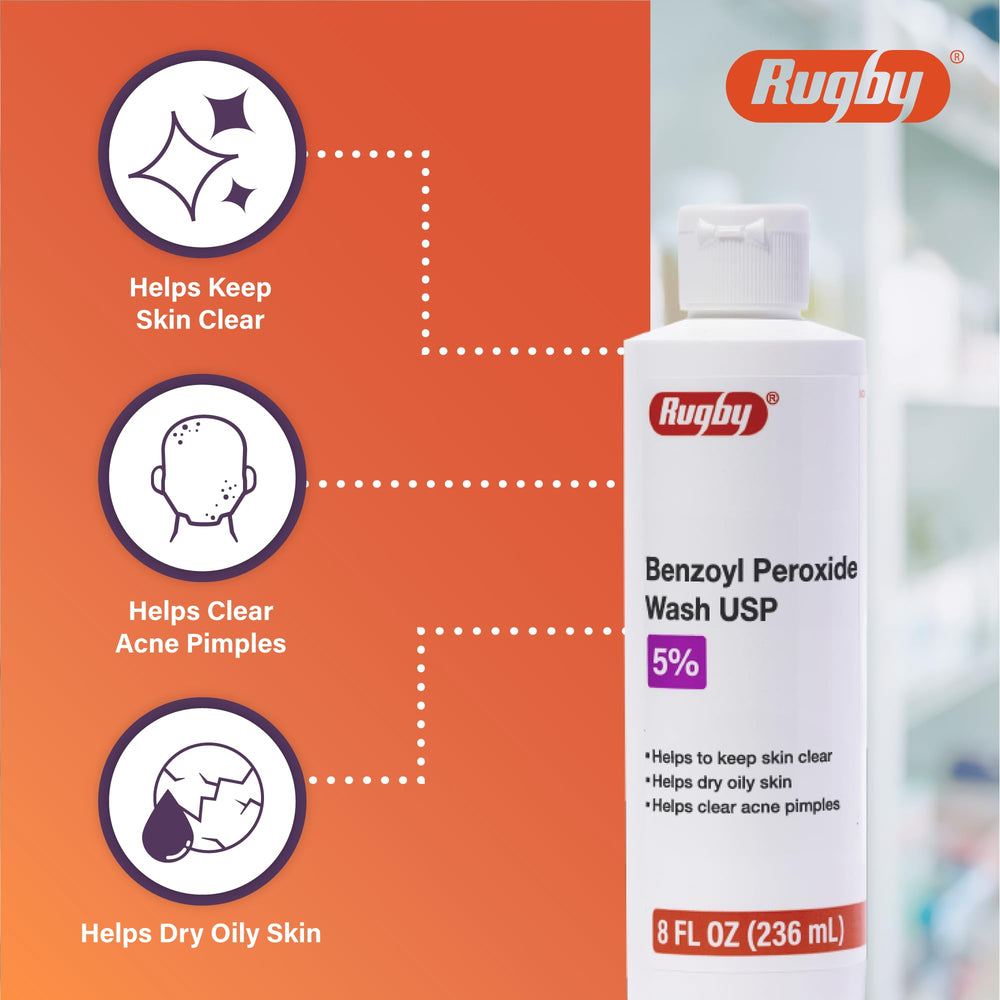 Rugby Benzoyl Peroxide Wash 5% foam-ready texture conveys gentle cleansing.
