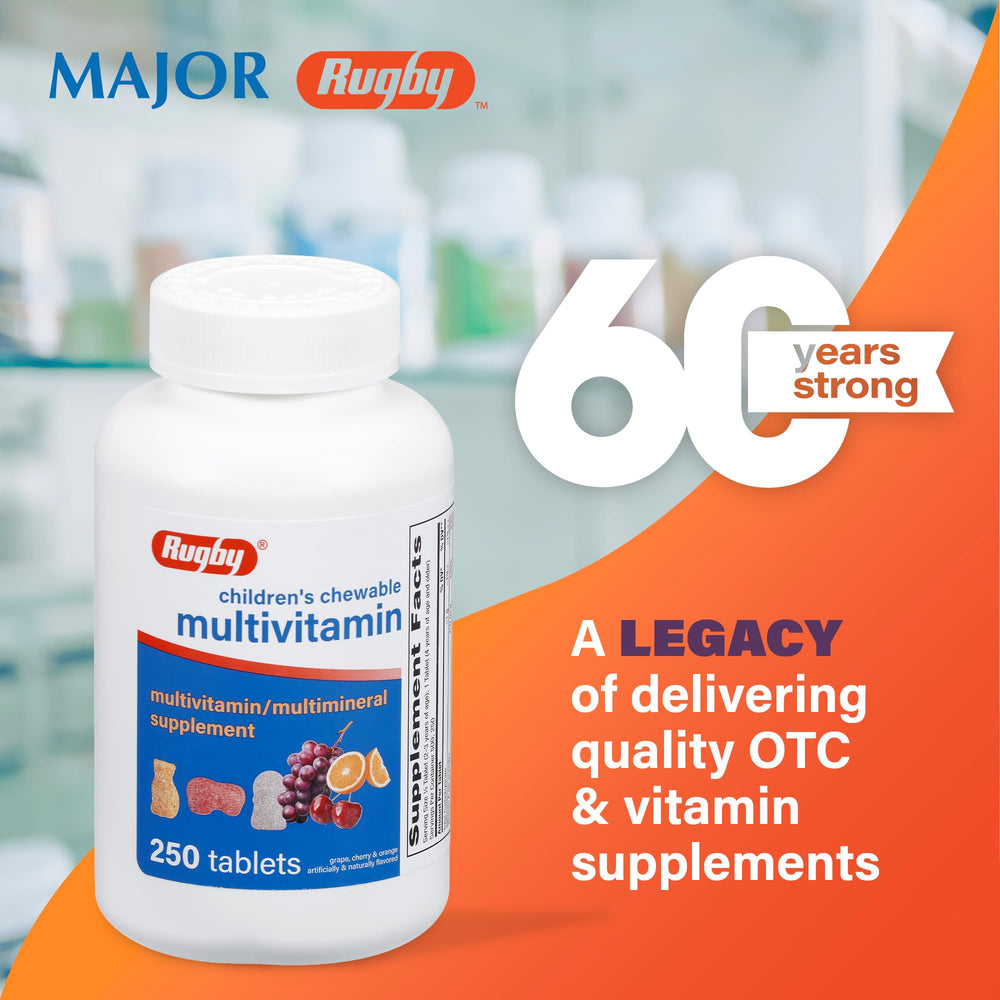 Rugby Laboratories chewables in fruity flavors make vitamin intake tasty for kids.
