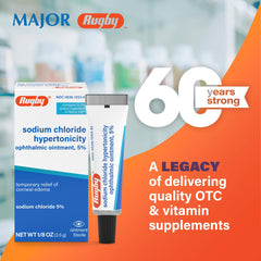 Rugby Laboratories ointment label close-up showing ingredients and alcohol-free formula for sensitive eyes.
