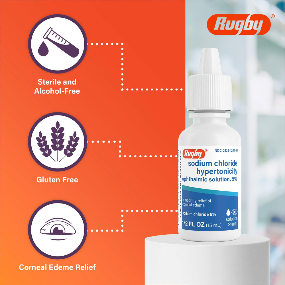 Adult applying Rugby Labs eye drops to the eye for comfort.