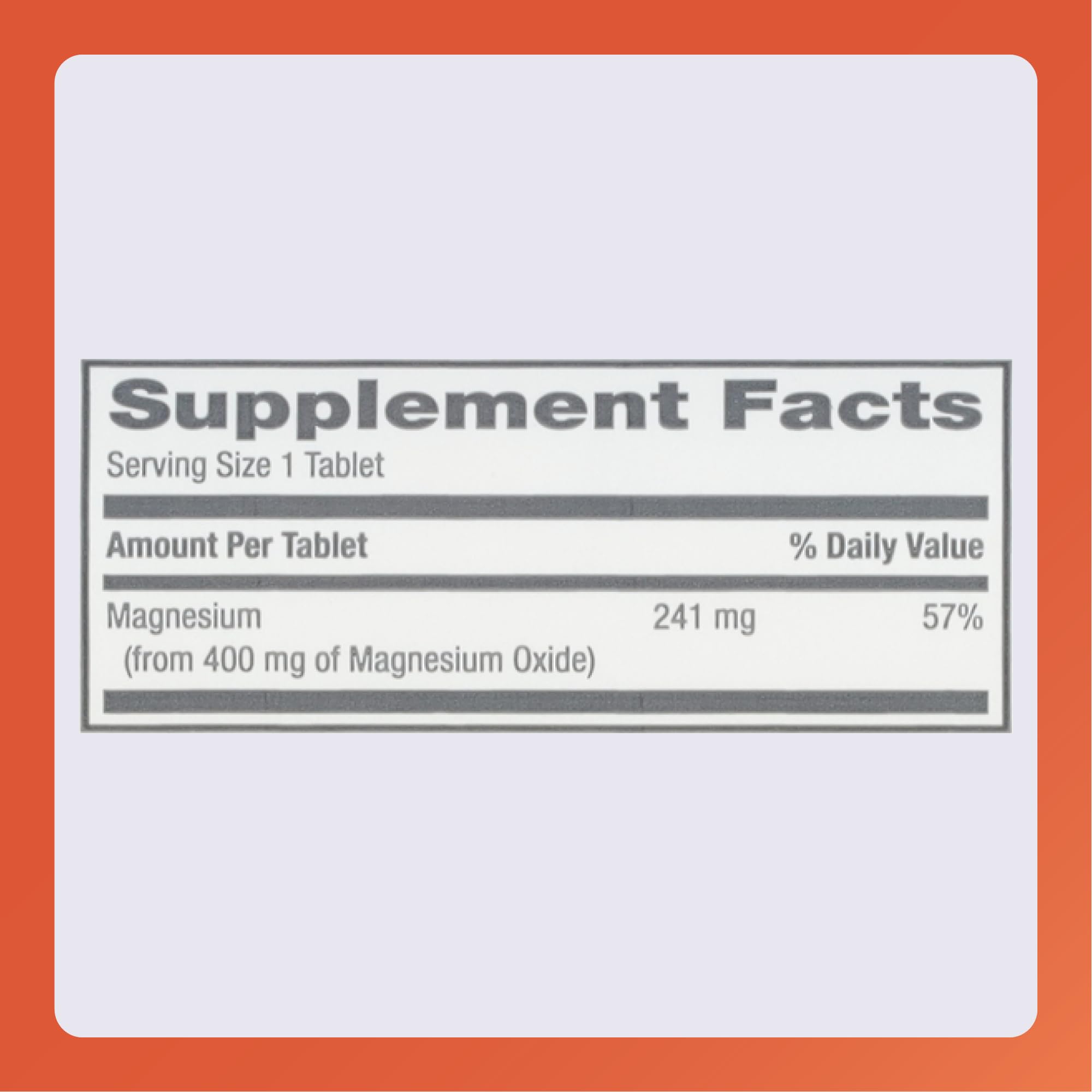 Rugby Magnesium Oxide 400 mg label back with ingredient details