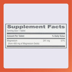 Rugby Magnesium Oxide 400 mg label back with ingredient details