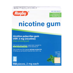 Rugby Polacrilex 2mg mint gum front of pack for craving relief