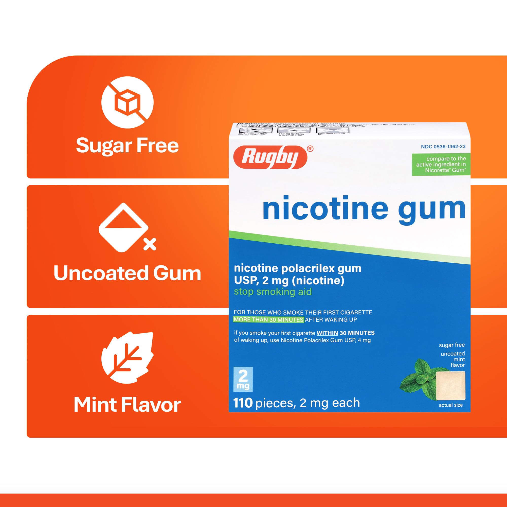 Rugby Polacrilex mint gum sugar-free claim on packaging