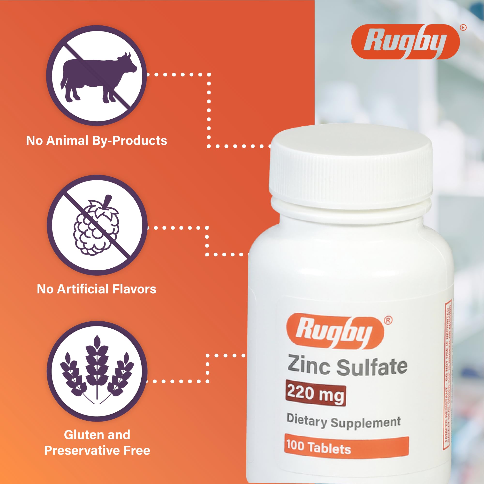 Rugby Zinc Sulfate bottle front showing compact daily supplement