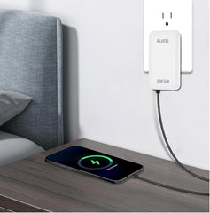 RUIFEI 30W fast charging powers iPhone and Galaxy devices quickly.