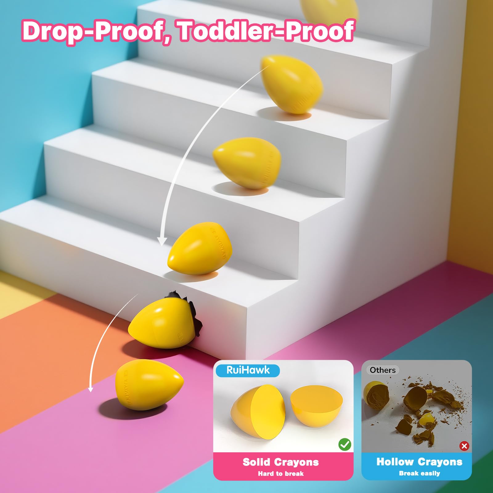 RuiHawk durable break-resistant egg crayons built to withstand toddler handling
