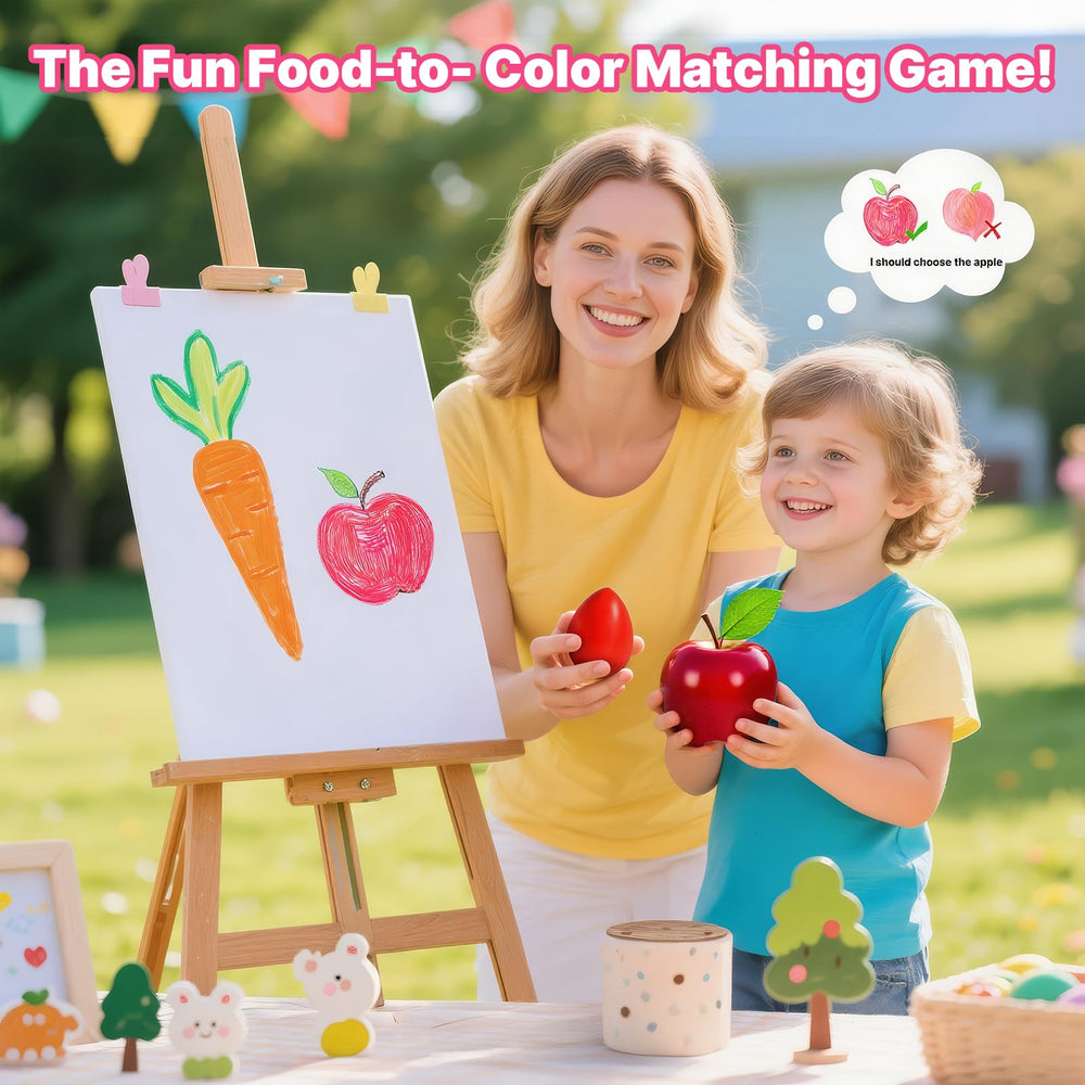 RuiHawk egg crayons featuring apple prints to support early color skills