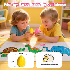 RuiHawk egg crayons with flat anti-roll base reducing spills during play