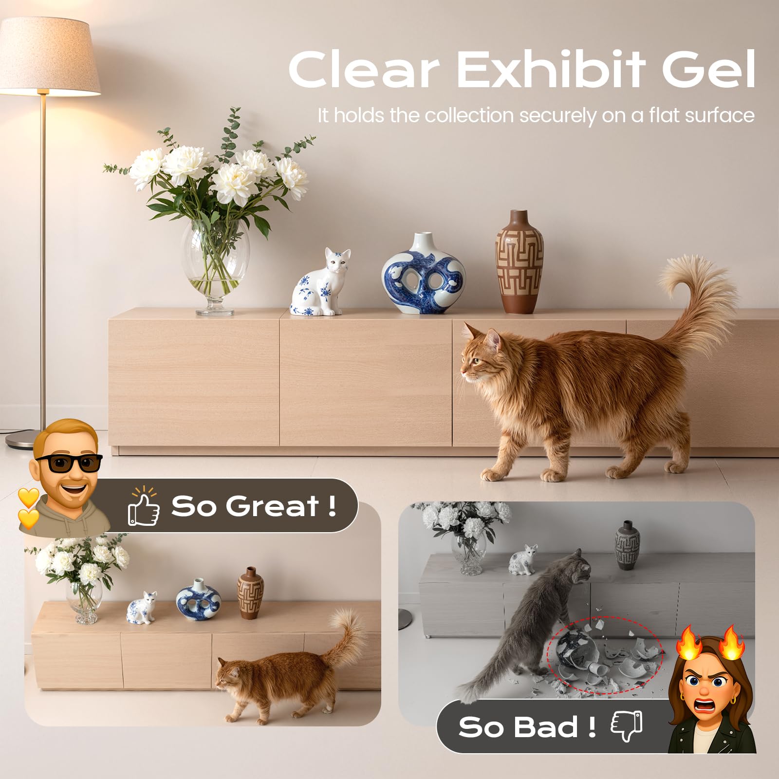Ruiot clear gel adheres to glass quietly for invisible support.