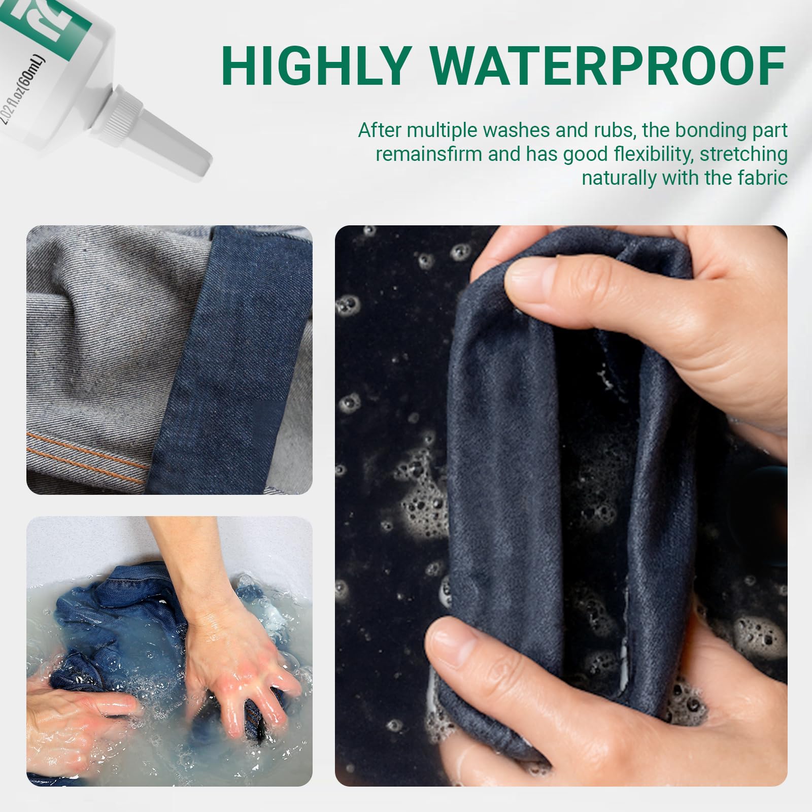 Ruiot patches being adhered to denim with clear adhesive