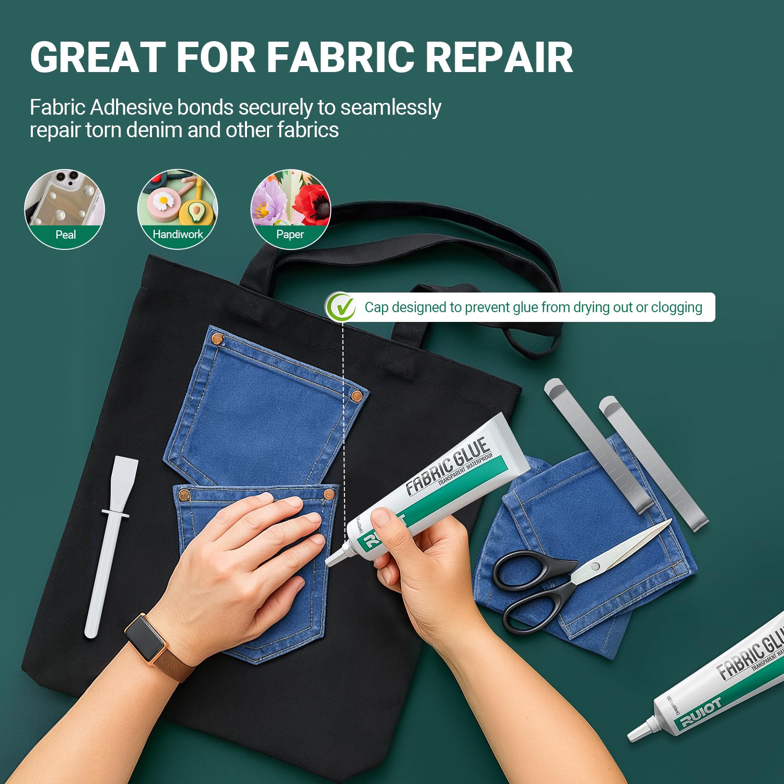 Ruiot glue dries clear and washable for everyday wear