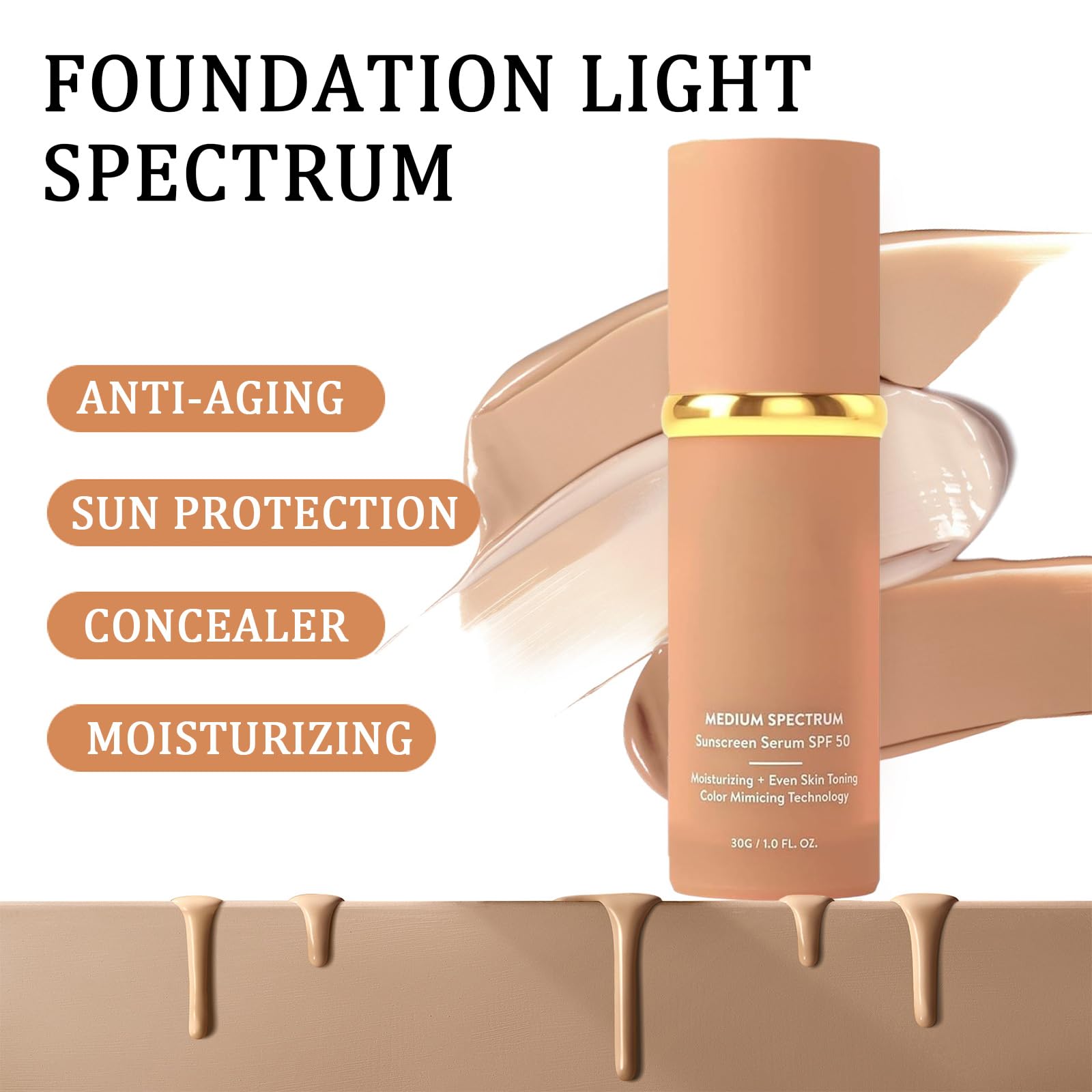 Rulinal Foundation texture swatch shows skin-matching shade and natural glow