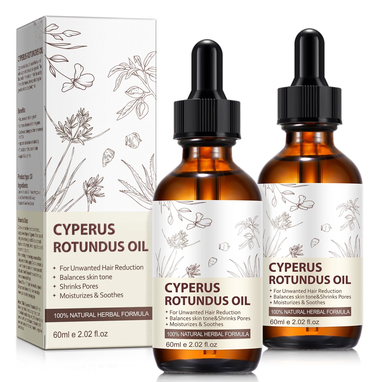 Rulviou Cyperus Rotundus oil bottle for gentle hair reduction.