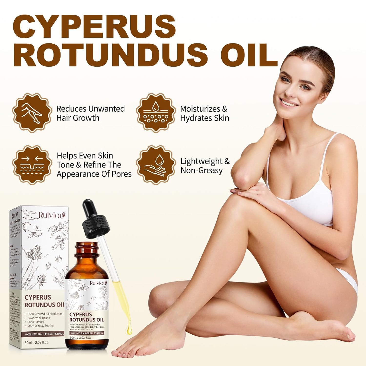 Rulviou Cyperus Rotundus Oil dropper shows precise application after shaving