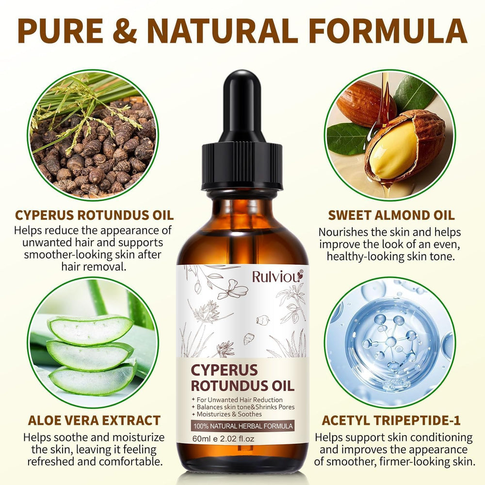 Rulviou Cyperus Rotundus Oil texture close-up suggests nourishing skin care