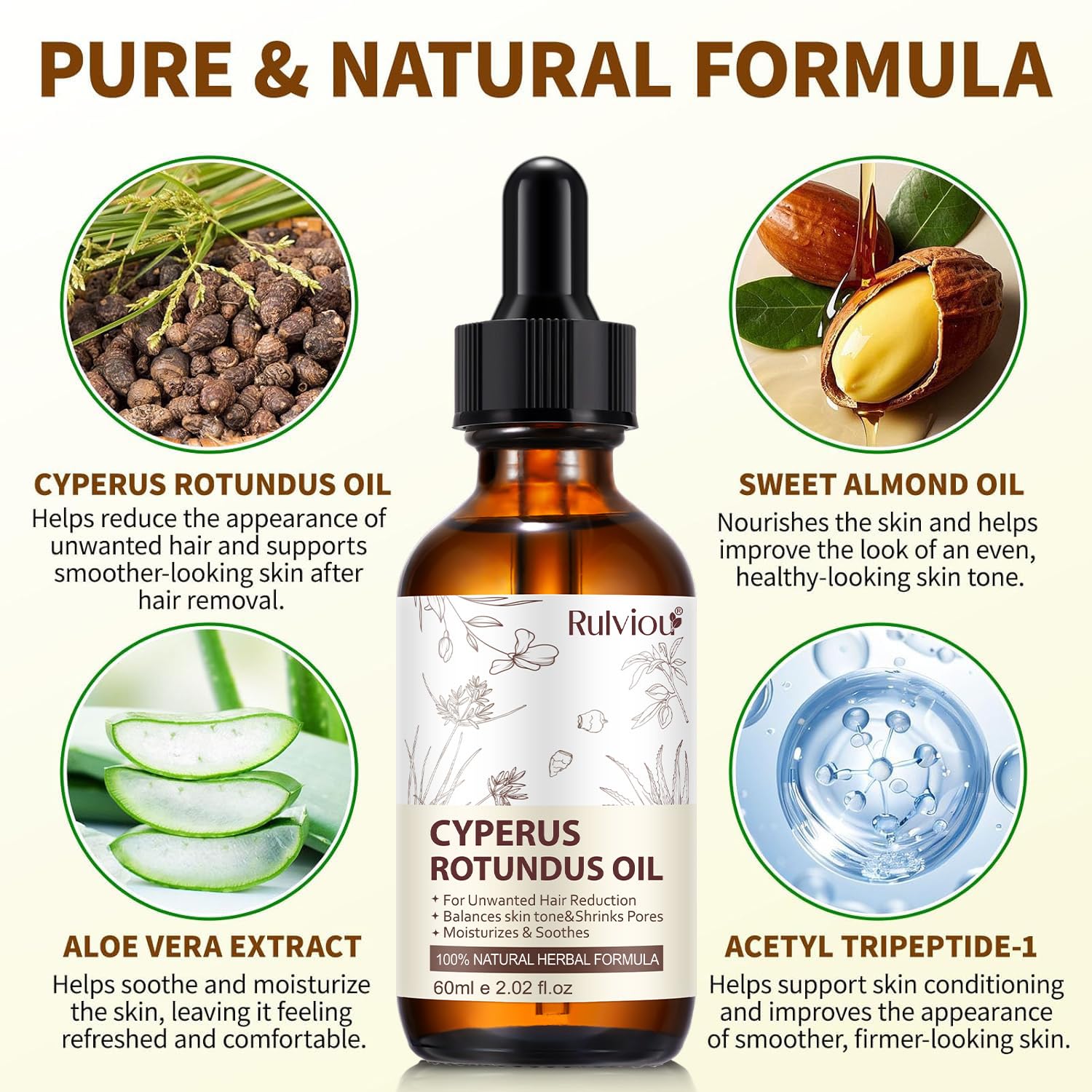 Rulviou Cyperus Rotundus oil on skin provides moisture.
