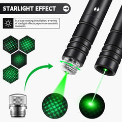 Rumcut laser pointer showing star-cap patterns for multiple light modes.