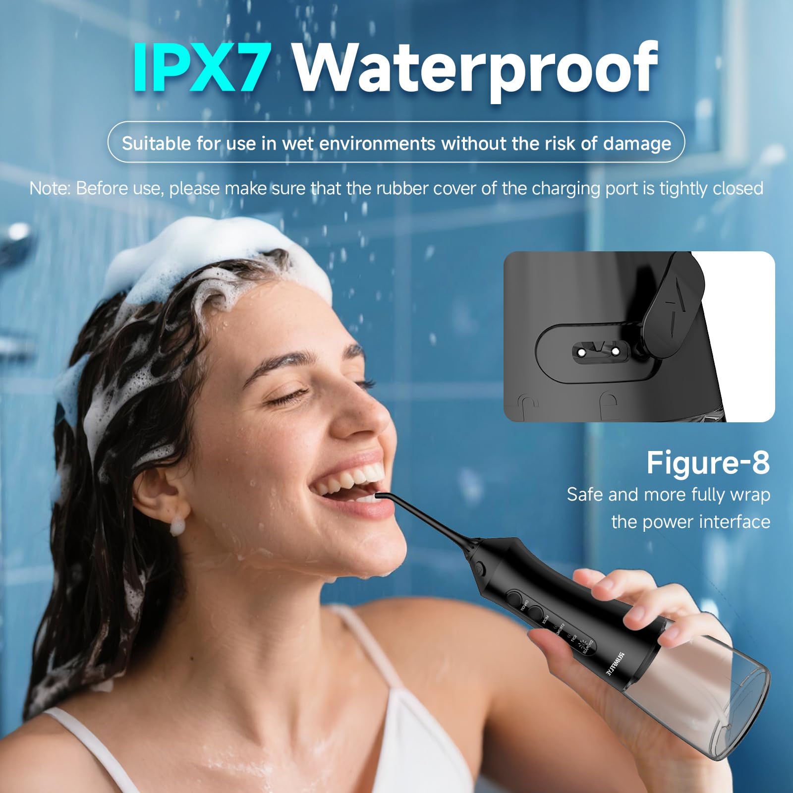 Rumfflye water flosser nozzle attachments showing versatility for cleaning