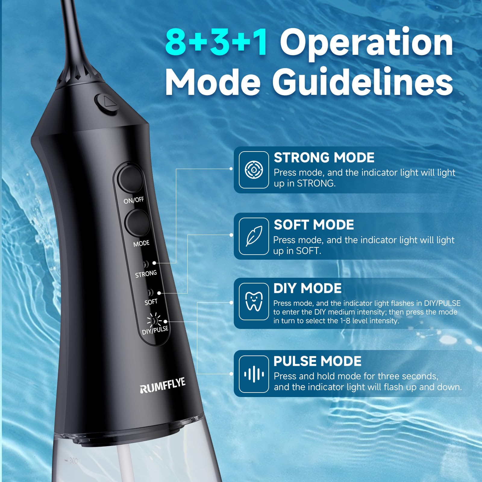 Rumfflye water flosser nozzle collection with orthodontic and periodontal options