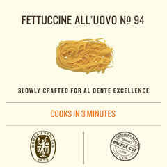 Rummo Fettuccine N.94 cooked plate ready in minutes with sauces.
