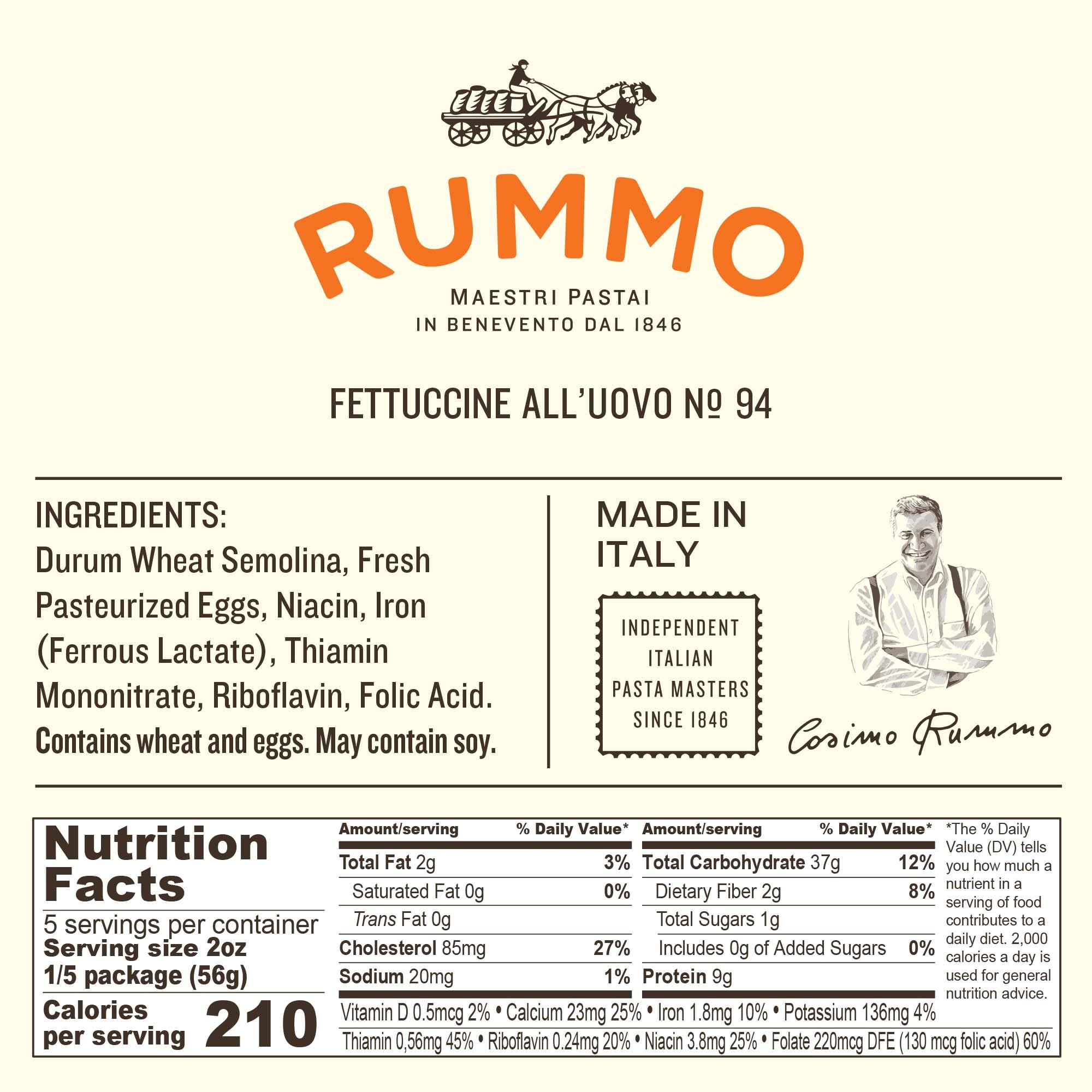 Rummo Fettuccine N.94 raw strands reveal golden durum wheat texture.