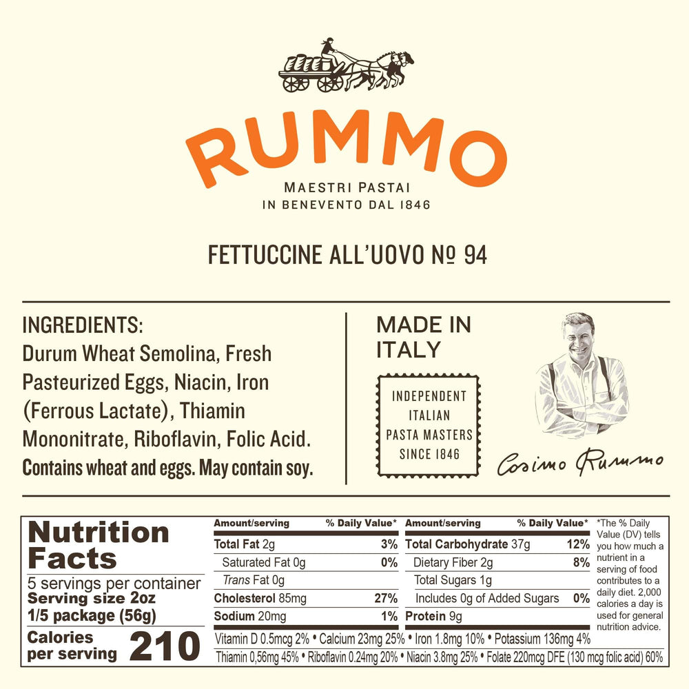 Rummo Fettuccine N.94 raw strands reveal golden durum wheat texture.