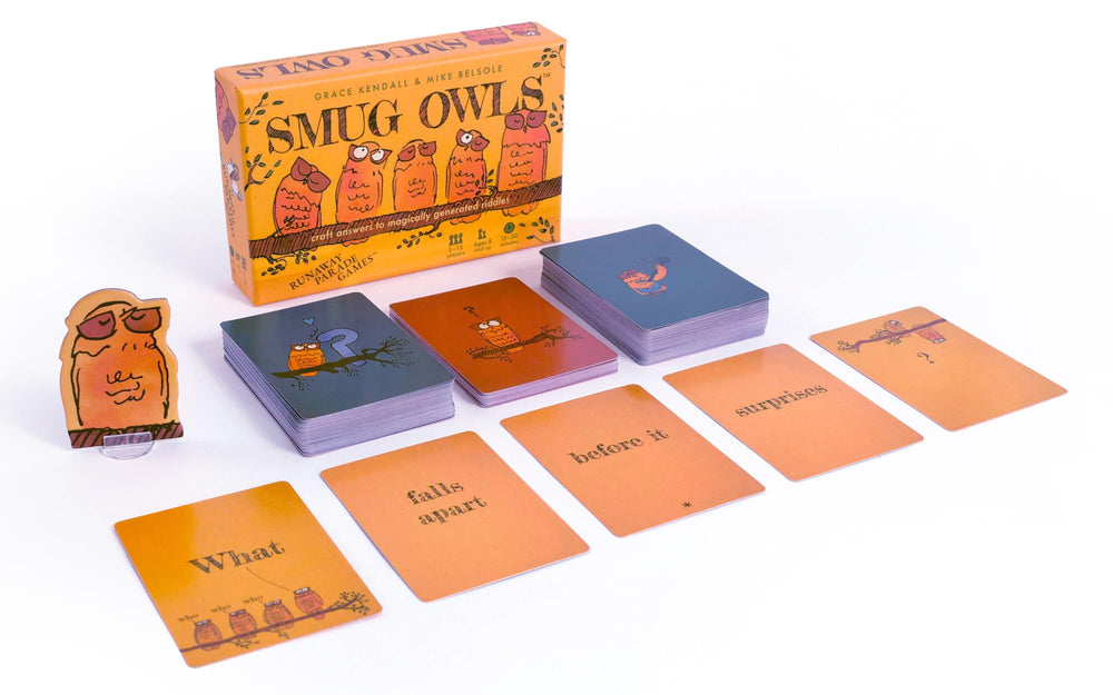 Runaway Parade Smug Owls cards deck spread for quick, humorous riddles
