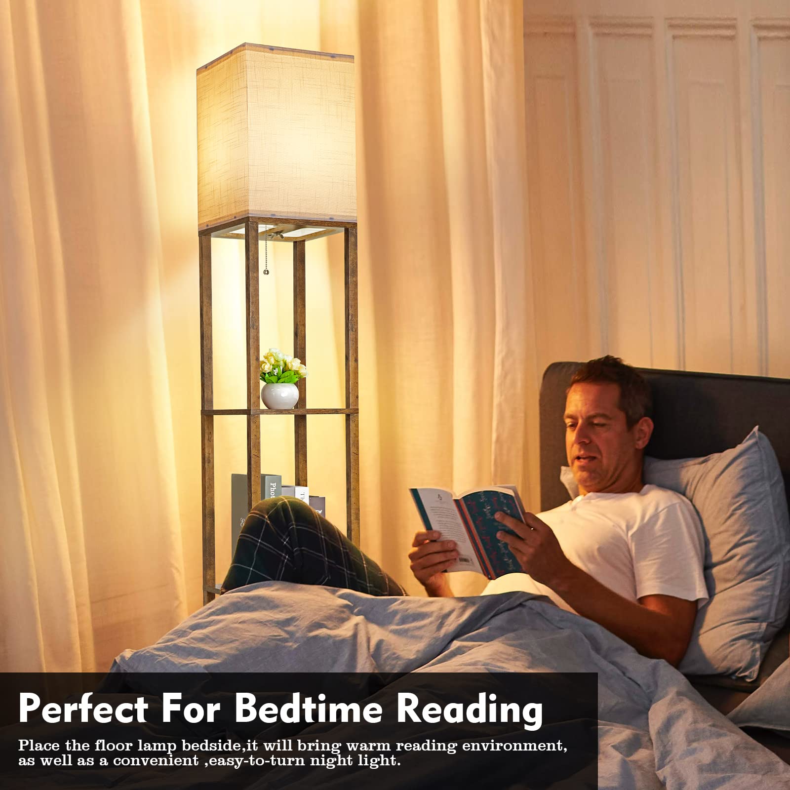 RUNTOP off-white fabric shade softens light for a cozy feel.