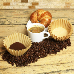 Rupert and Jeoffrey's natural unbleached coffee filter in basket view highlights easy disposal and pure flavor.