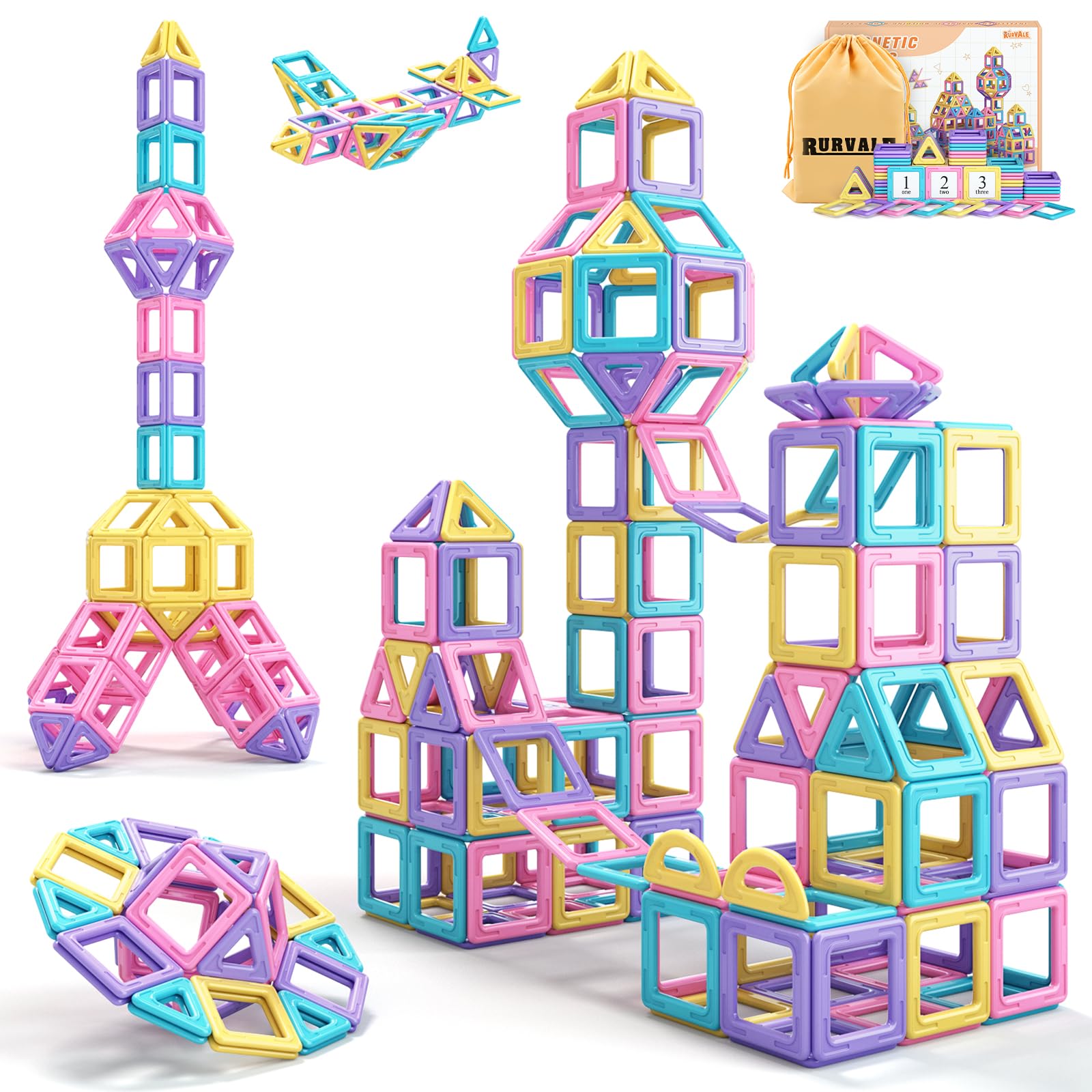 Rurvale magnetic tiles 44pcs set promotes creative building for toddlers.