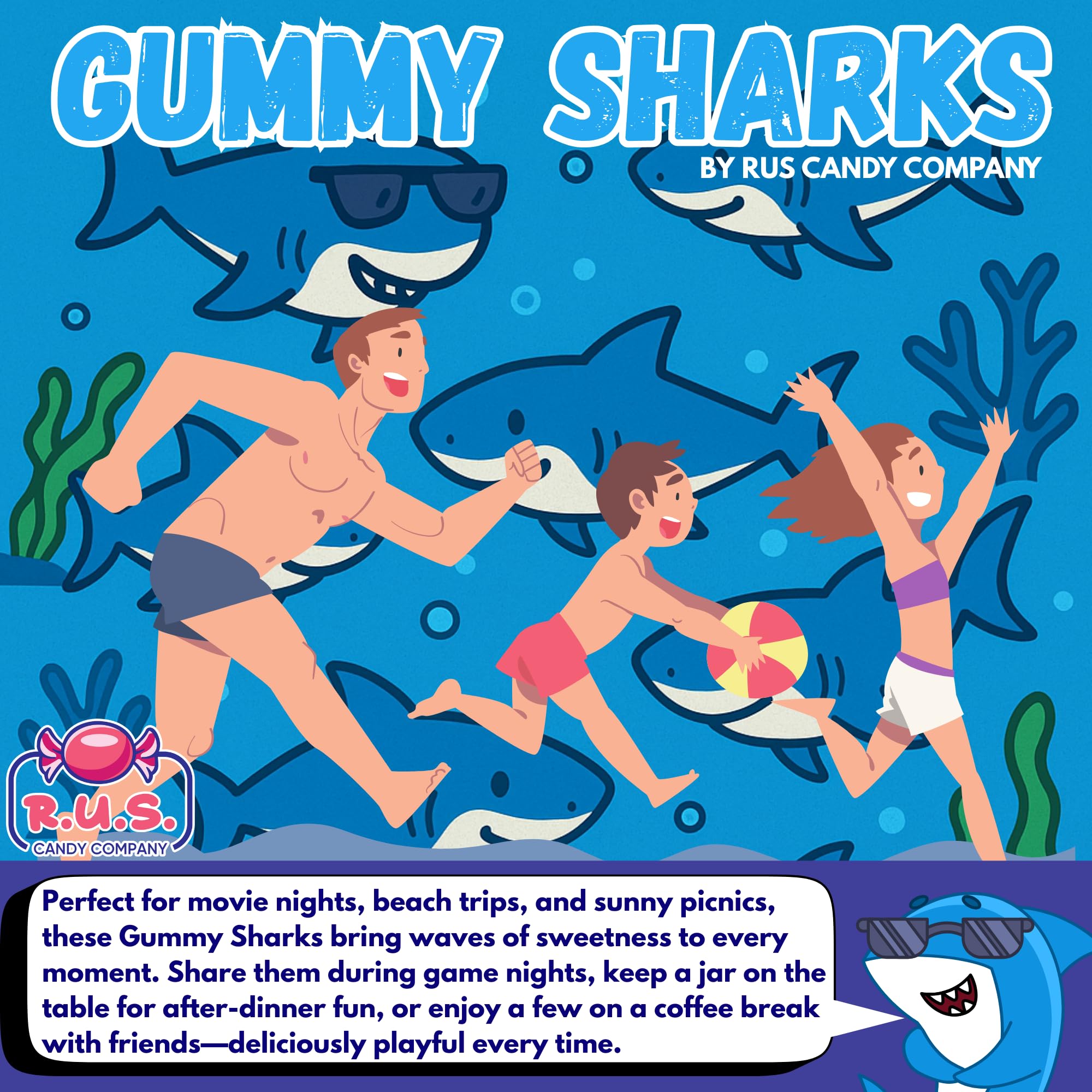 Blue Gummy Sharks bulk box suitable for large events.
