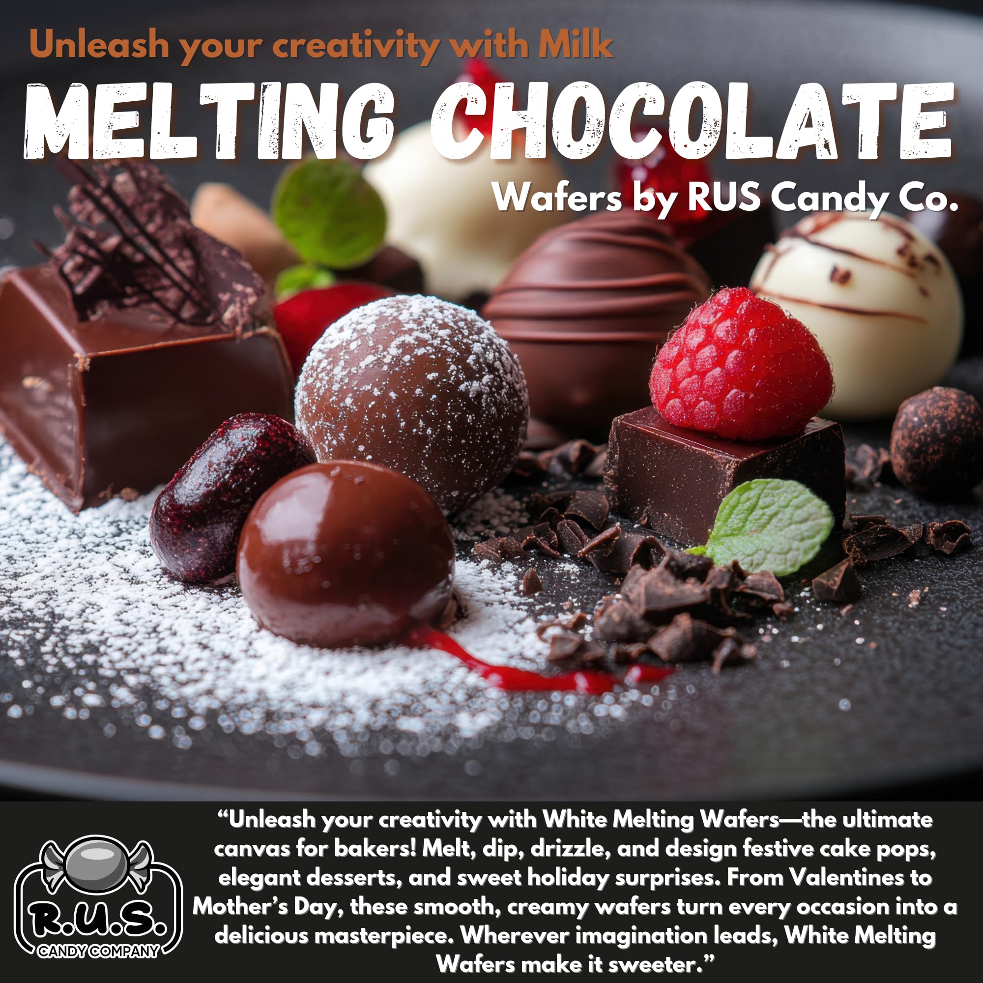 Easily melted wafers from R.U.S. Candy with no tempering required.