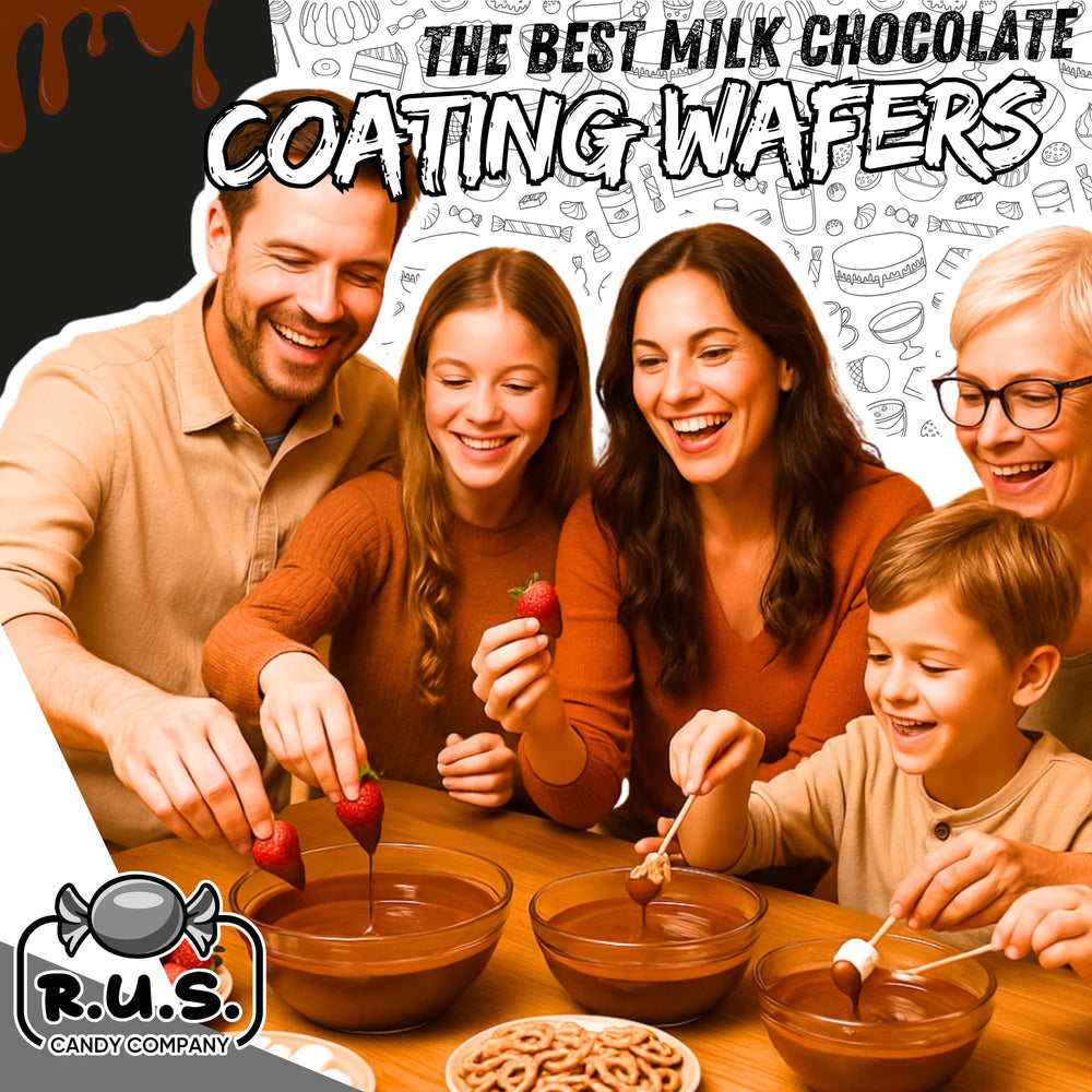 Fondue setup using R.U.S. Candy wafers for dipping shared treats.