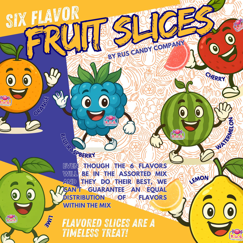 RUS Candy single slice with rainbow flavors like lemon, lime, orange, cherry.