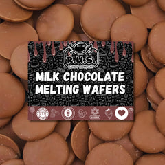 R.U.S. Candy milk chocolate wafers in a 1 lb bag ready for dipping and coating.