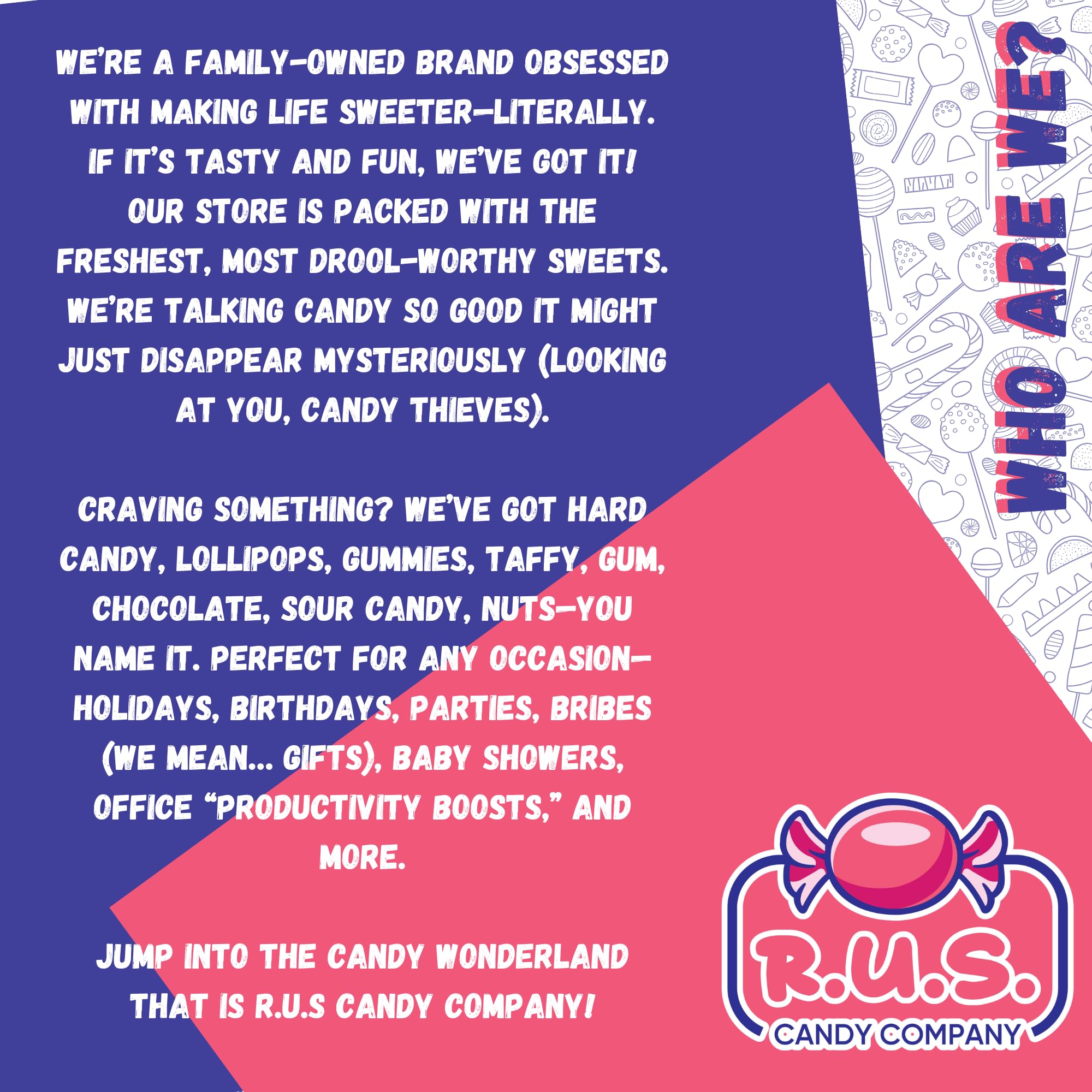 R.U.S. Candy retro packaging and logo close-up