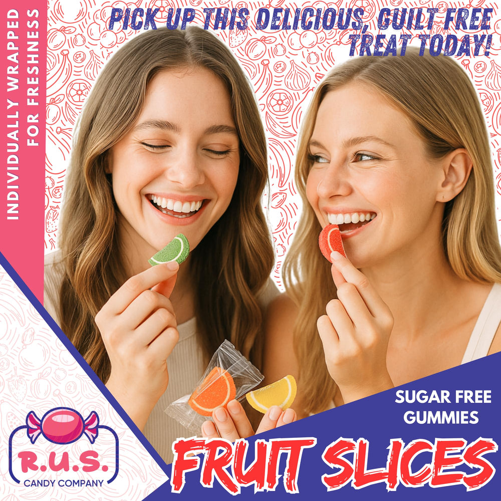 R.U.S. Candy sugar-free fruit slices variety reveals lemon, lime, orange, and cherry flavors