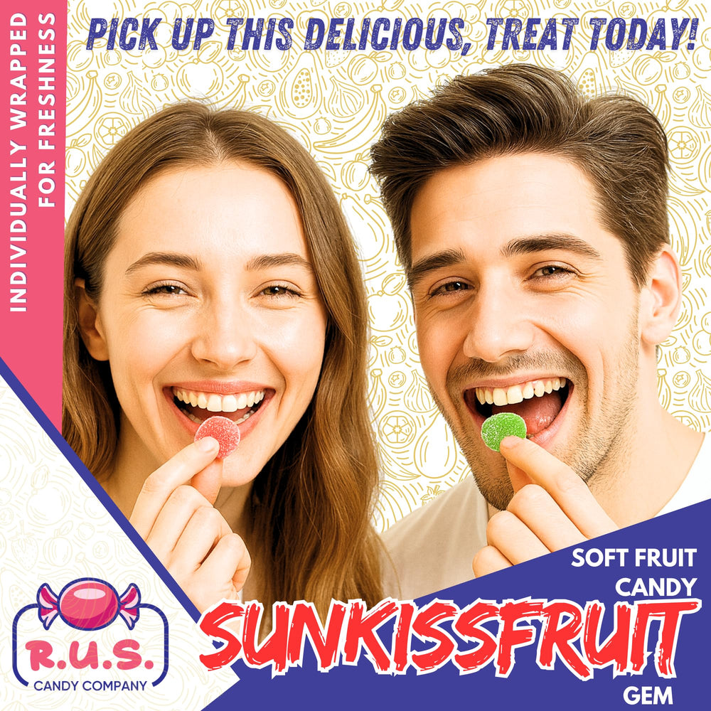 R.U.S. Candy SunkissFruit Gems sparkling color coating enhances dessert tables