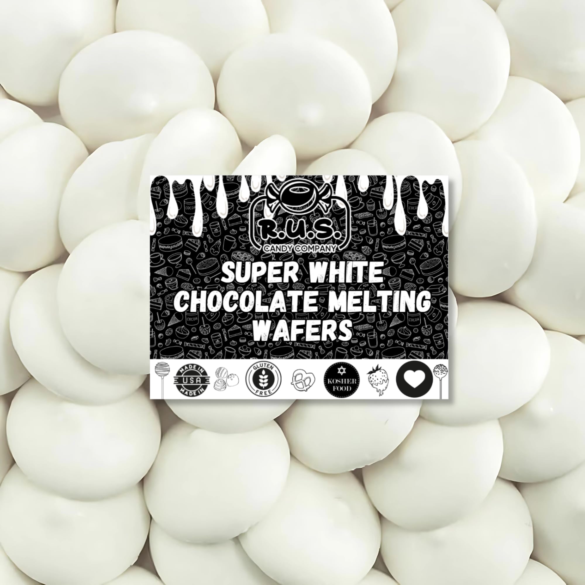 RUS Candy white chocolate melting wafers bulk bag front view for smooth dipping