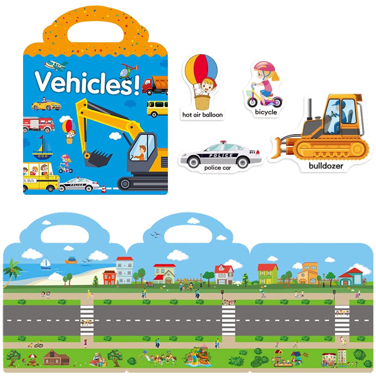 RUSON educational vehicle stickers for vocabulary building and story creation.