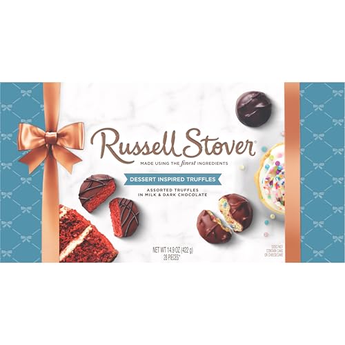 RUSSELL STOVER Dark Chocolate Cheesecake Truffle plate shot, indulgent bite for celebrations