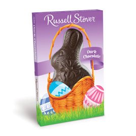 Russell Stover dark chocolate Easter rabbit in festive packaging, ideal for spring gifting.