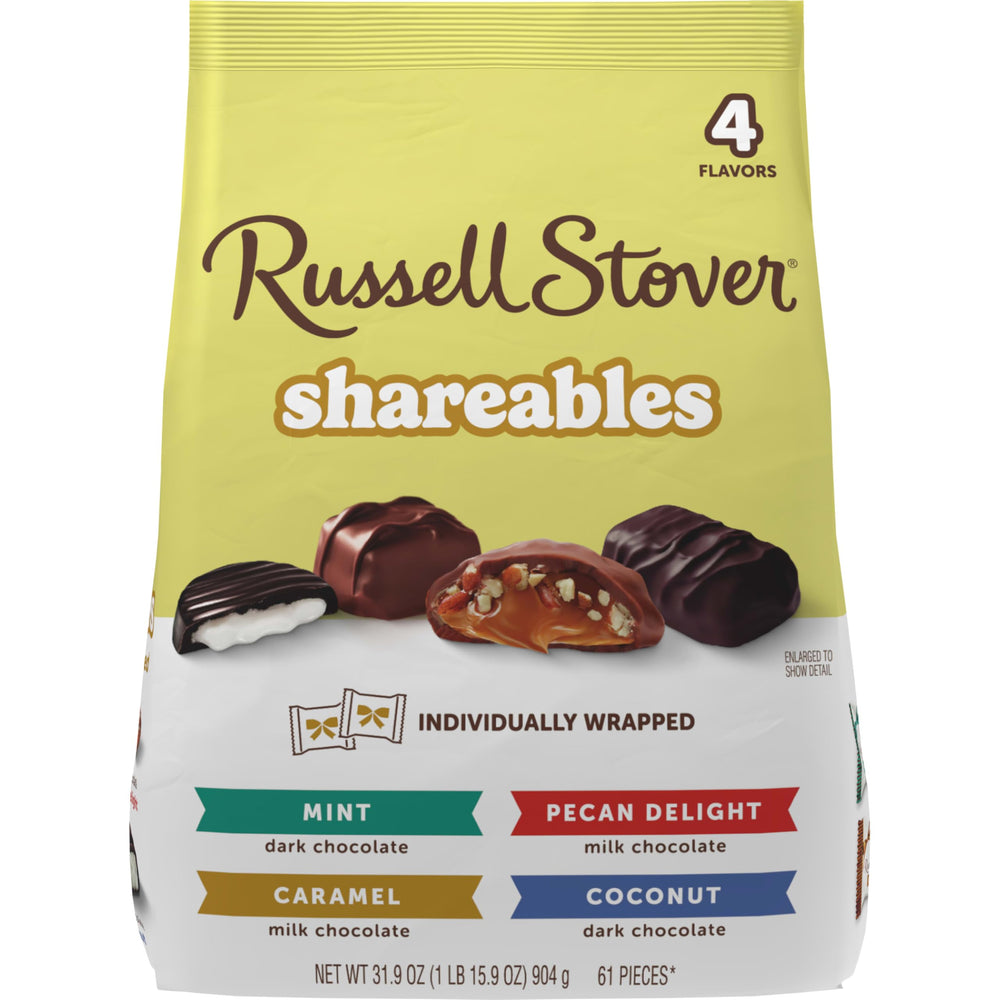 Dark chocolate mint patty, Russell Stover offering a refreshing finish.