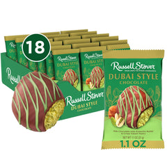 Russell Stover Dubai Style Pistachio & Kataifi bar cross-section reveals creamy pistachio butter and kataifi crunch