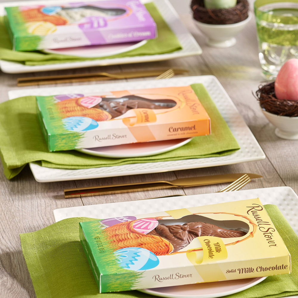 Foil-wrapped Russell Stover Easter rabbit ready for gifting.