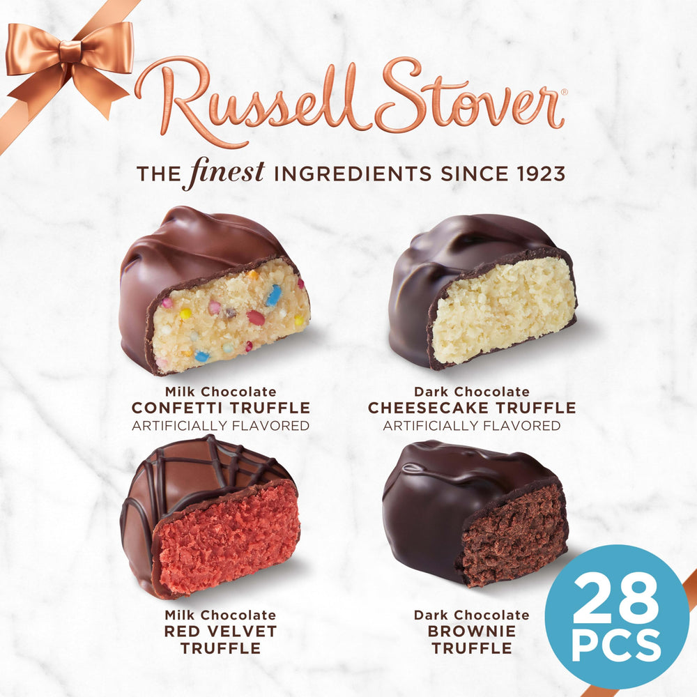 RUSSELL STOVER Milk Chocolate Confetti Cake Truffle plate, colorful surprise bites