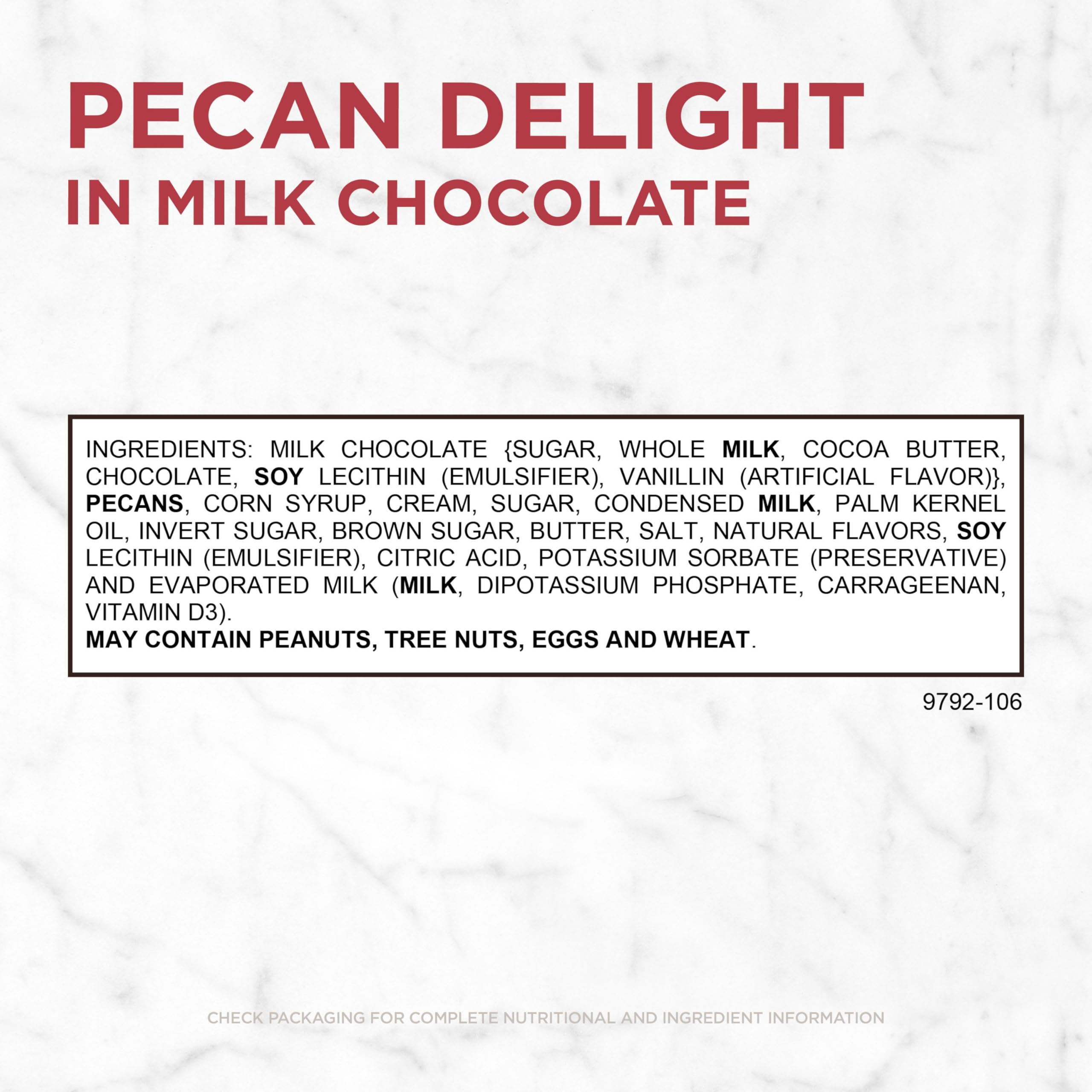 Nine individually wrapped Russell Stover Pecan Delights, ready to share