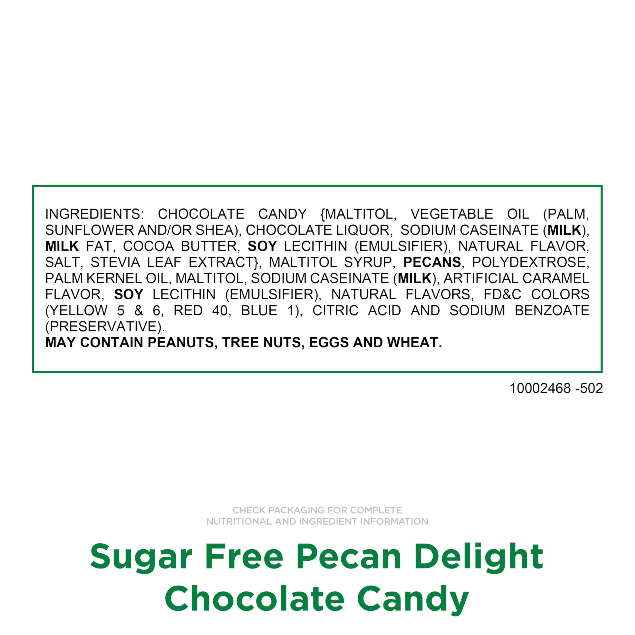 Cross-section of Russell Stover Pecan Delights showing caramel core and chocolate shell